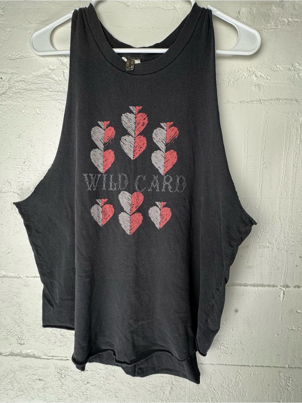 Free People Rare HTF Wild Card Black Sleeveless Graphic Tank Top Spades